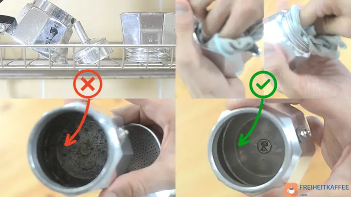Trocknen Sie die Kaffeemaschine nach dem Waschen mit einem weichen Tuch ab